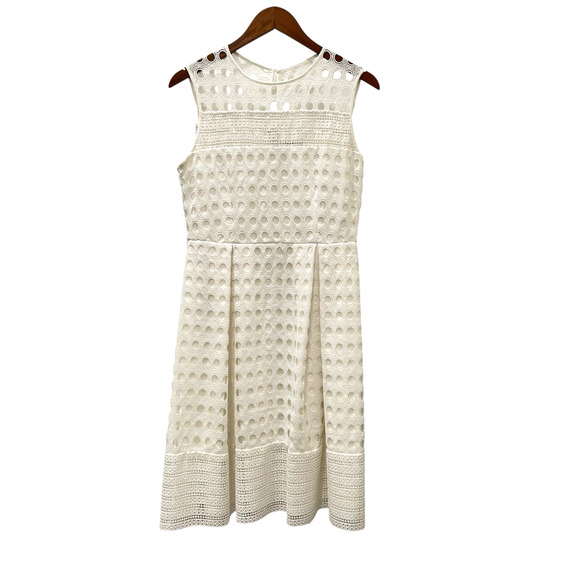 Calvin Klein Womens White Eyelet Lace Fit and Flare Dress Sleeveless Size Medium - Picture 1 of 10
